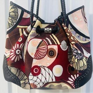 Brighton Black Leather & Kimono Canvas Shoulder Bag